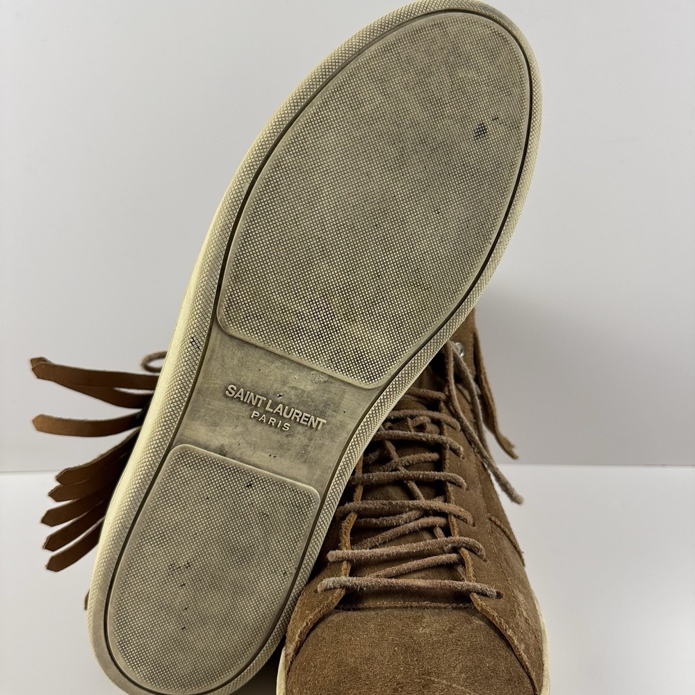 Saint Laurent SL/18H Tan Fringe Suede High Top Court Sneakers Mens EU 46/US 13 - Picture 8 of 8
